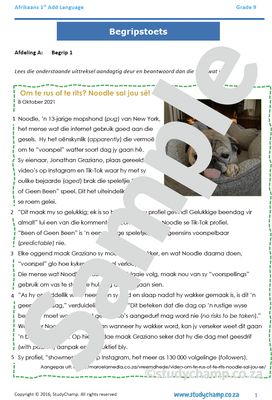 Grade 9 Afrikaans Year-end Exam Revision: Begrip en Taal