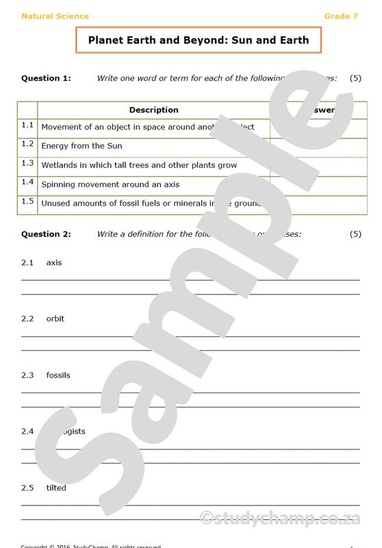 Grade 7 Natural Sciences Test: Earth and the Sun