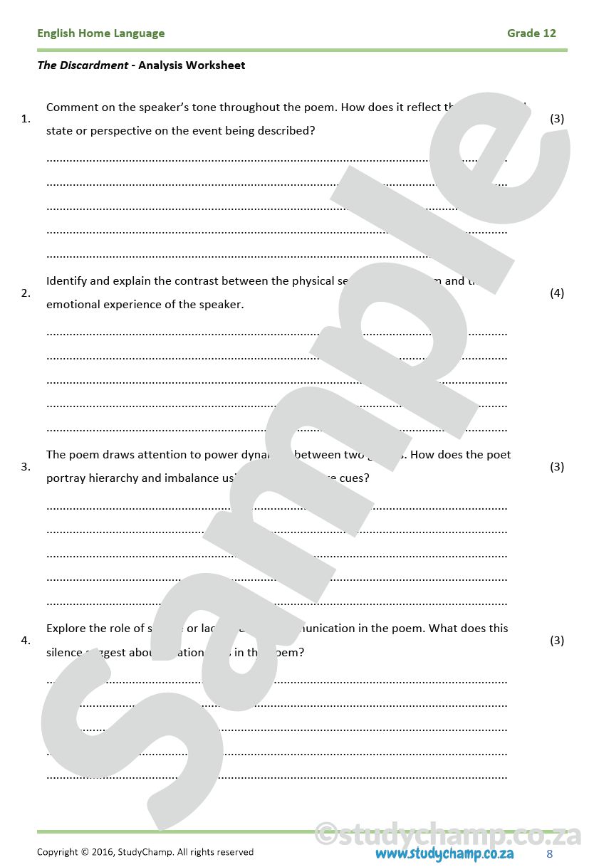 Grade 12 IEB English Home Language: Poetry - Cockroaches and Disgardment