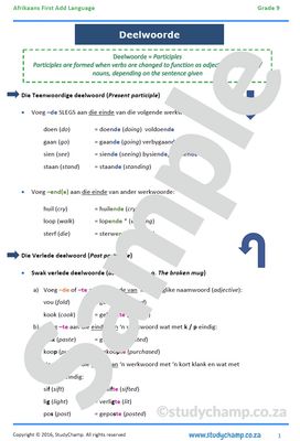 Grade 9 Afrikaans: Deelwoorde