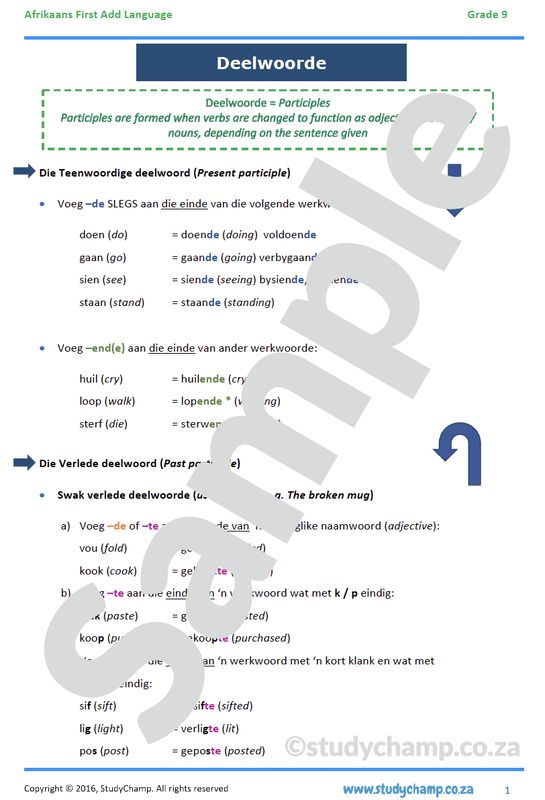 Grade 9 Afrikaans: Deelwoorde