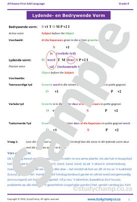 Grade 9 Afrikaans: Lydende en Bedrywende vorm