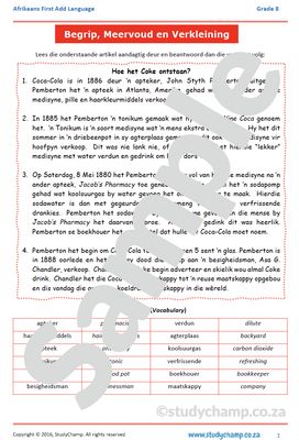 Grade 8 Afrikaans Begrip en Taal: Coke