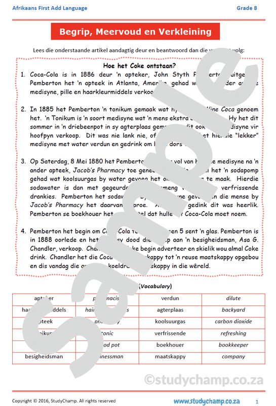 Grade 8 Afrikaans Begrip en Taal: Coke