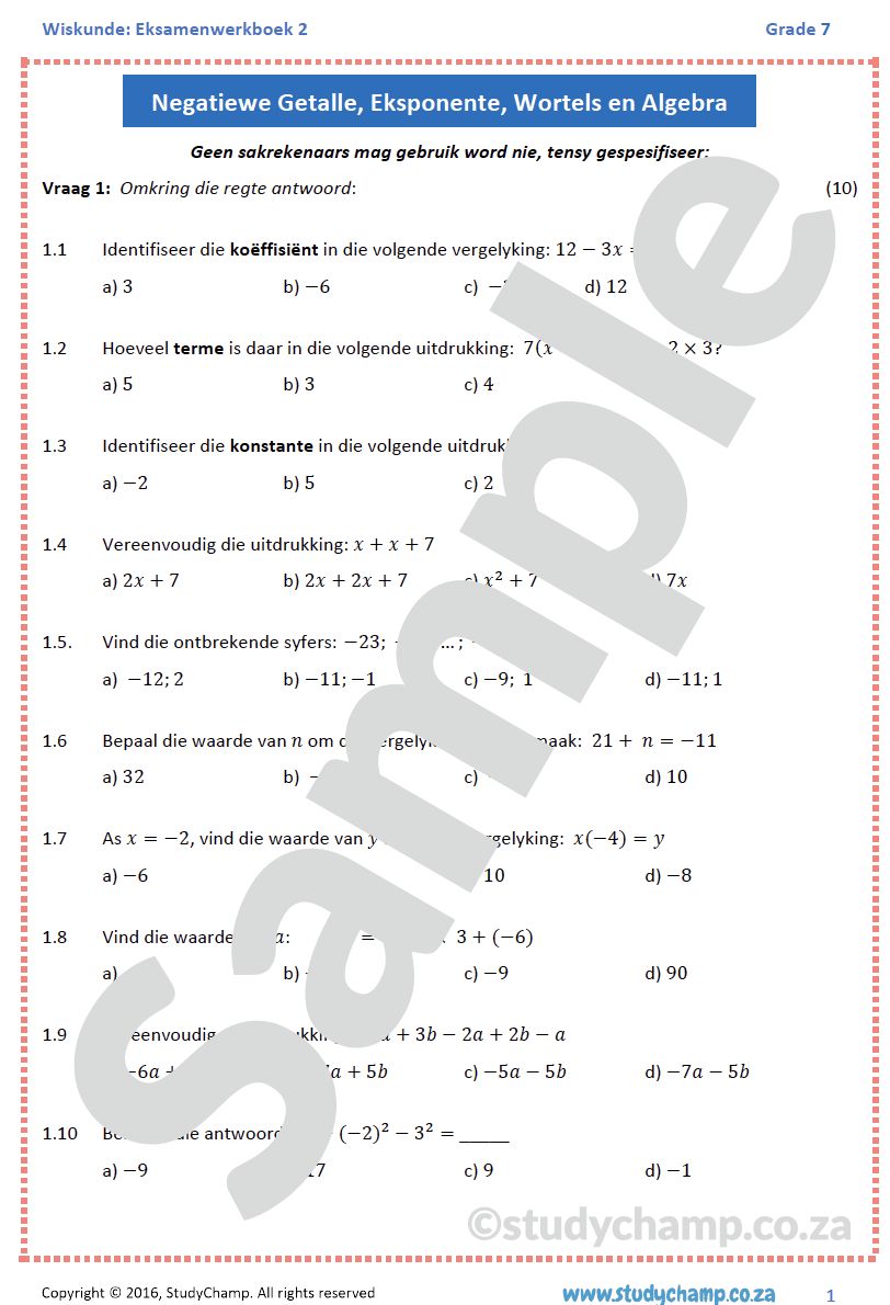 Graad 7 Wiskunde Jaareind Hersiening: Werkboek 2