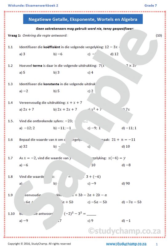 Graad 7 Wiskunde Jaareind Hersiening: Werkboek 2