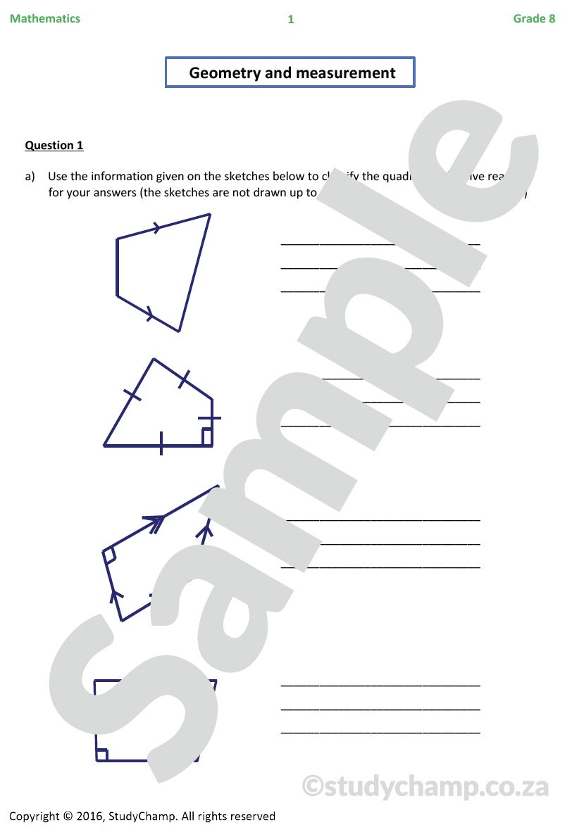 Grade 8 Mathematics Test: Geometry and Measurement