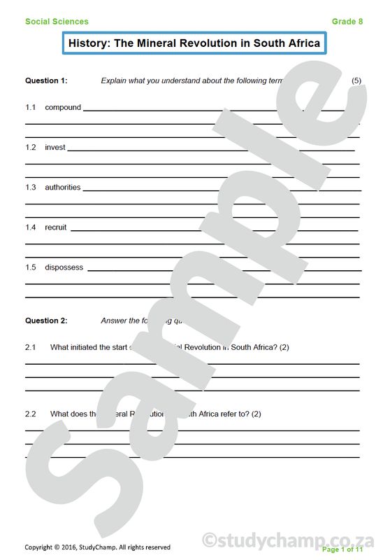 Grade 8 History Test: Mineral Revolution