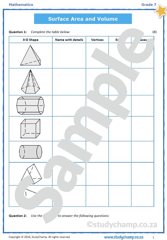 Grade 7 Mathematics Test: Surface Area and Volume