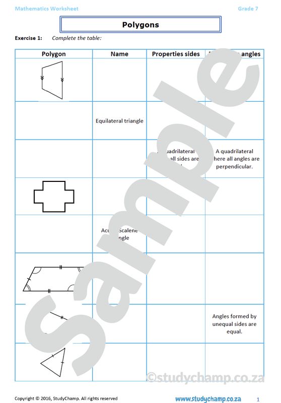 Grade 7 Mathematics Worksheet: Geometry - Polygons and Triangles