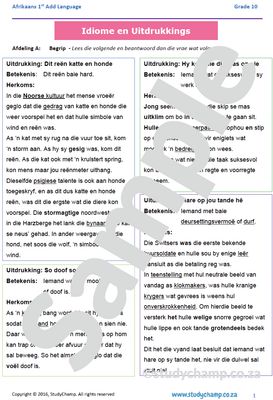 Grade 10 Afrikaans: Begrip en Taal - Uitdrukkings