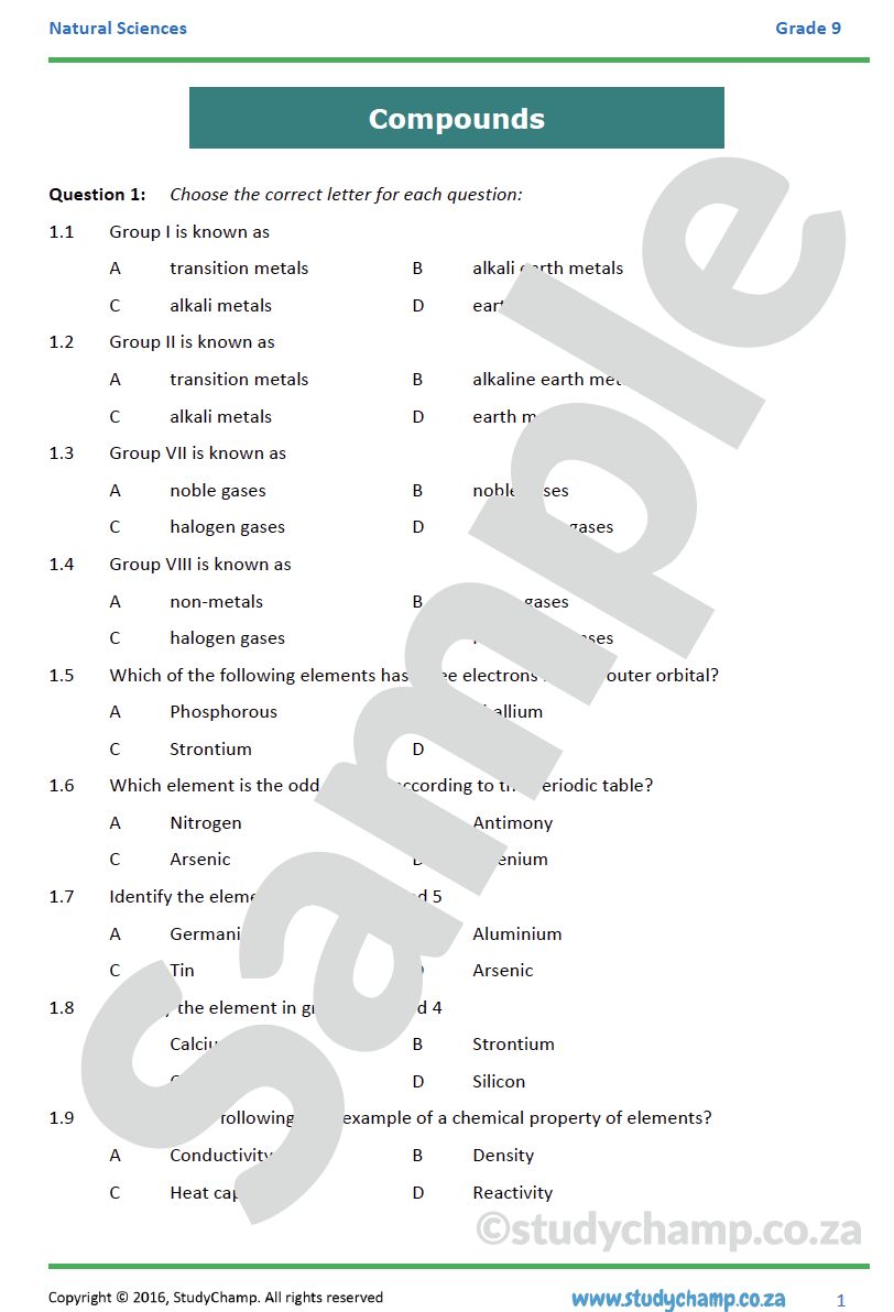 Grade 9 Natural Sciences Test: Compounds