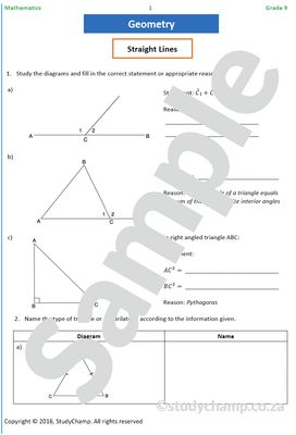 Grade 9 Mathematics Worksheet: Geometry - Straight Lines