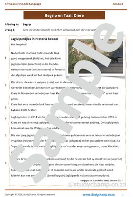 Grade 8 Afrikaans Begrip en Taal: Diere