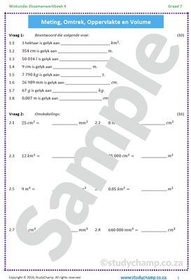 Graad 7 Wiskunde Jaareind Hersiening: Werkboek 4