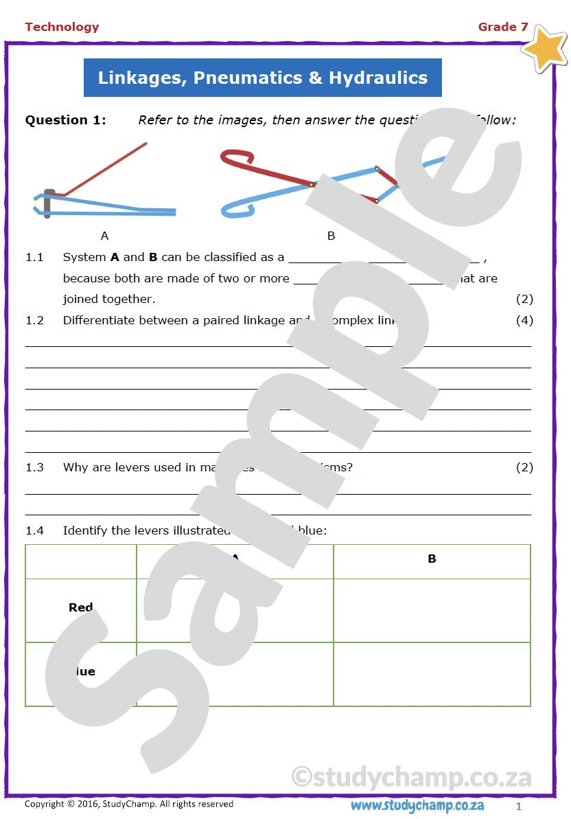 Grade 7 Technology Worksheet: Pneumatics and Hydraulics