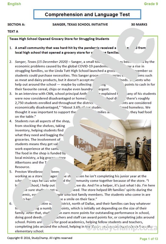 Grade 9 English: Comprehension and Language - Community