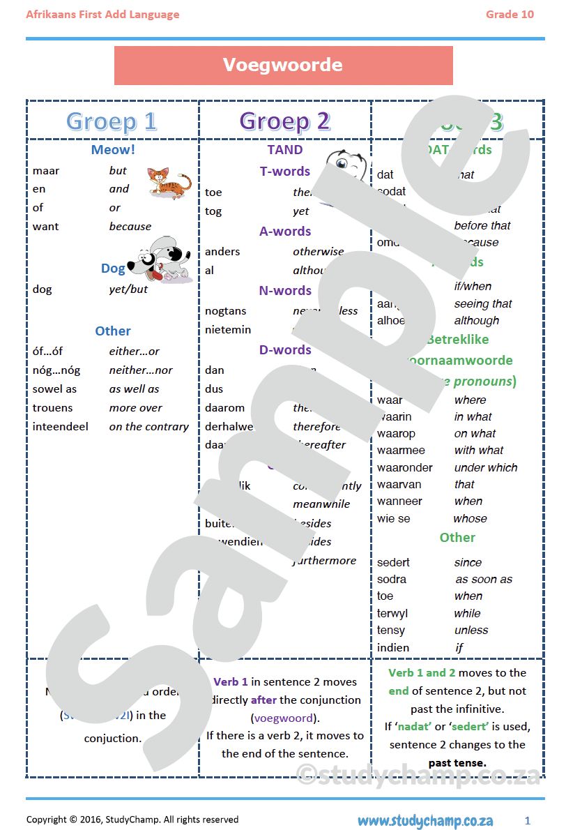 Grade 10 Afrikaans: Voegwoorde