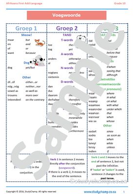 Grade 10 Afrikaans: Voegwoorde