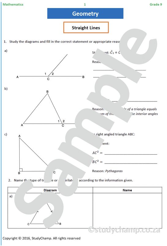Grade 9 Mathematics Worksheet: Geometry - Straight Lines