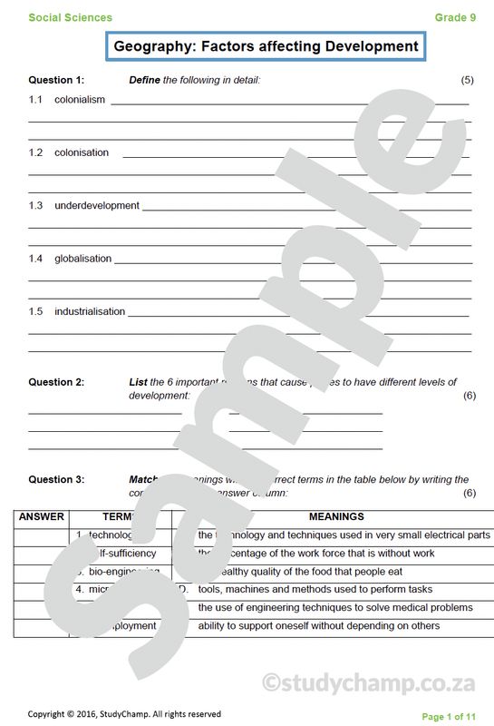 Grade 9 Geography Test: Factors affecting Development