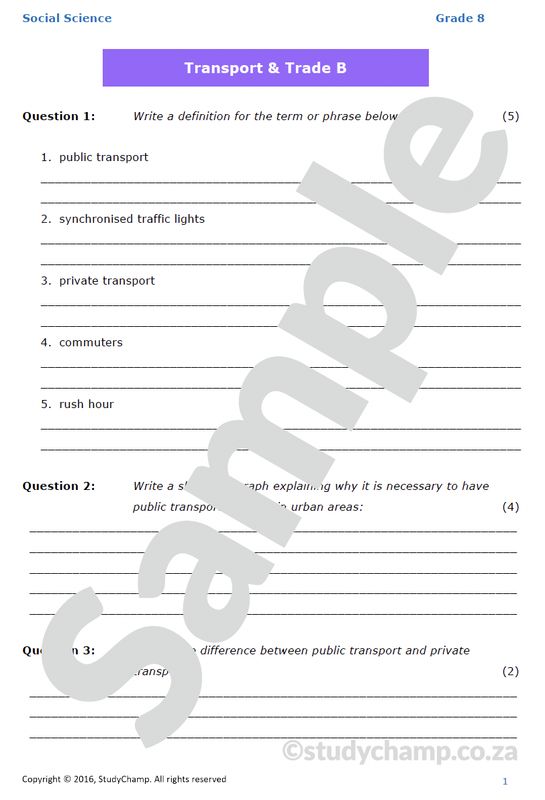 Grade 8 Geography Test: Transport and Trade 2