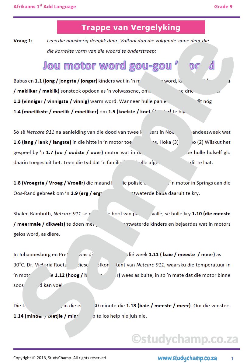 Grade 9 Afrikaans: Trappe van Vergelyking