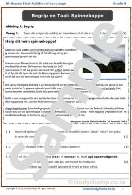 Grade 9 Afrikaans: Begrip en Taal - Spinnekoppe