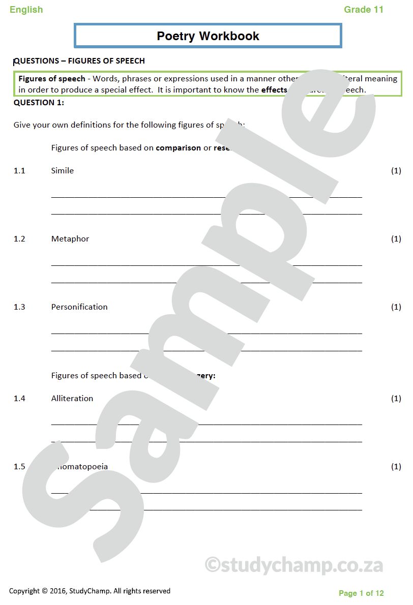Grade 11 English: Poetry and Figures of Speech