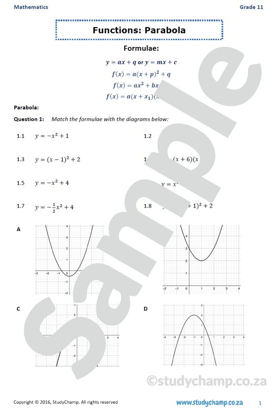 Grade 11 Mathematics Worksheet: Functions - Parabola