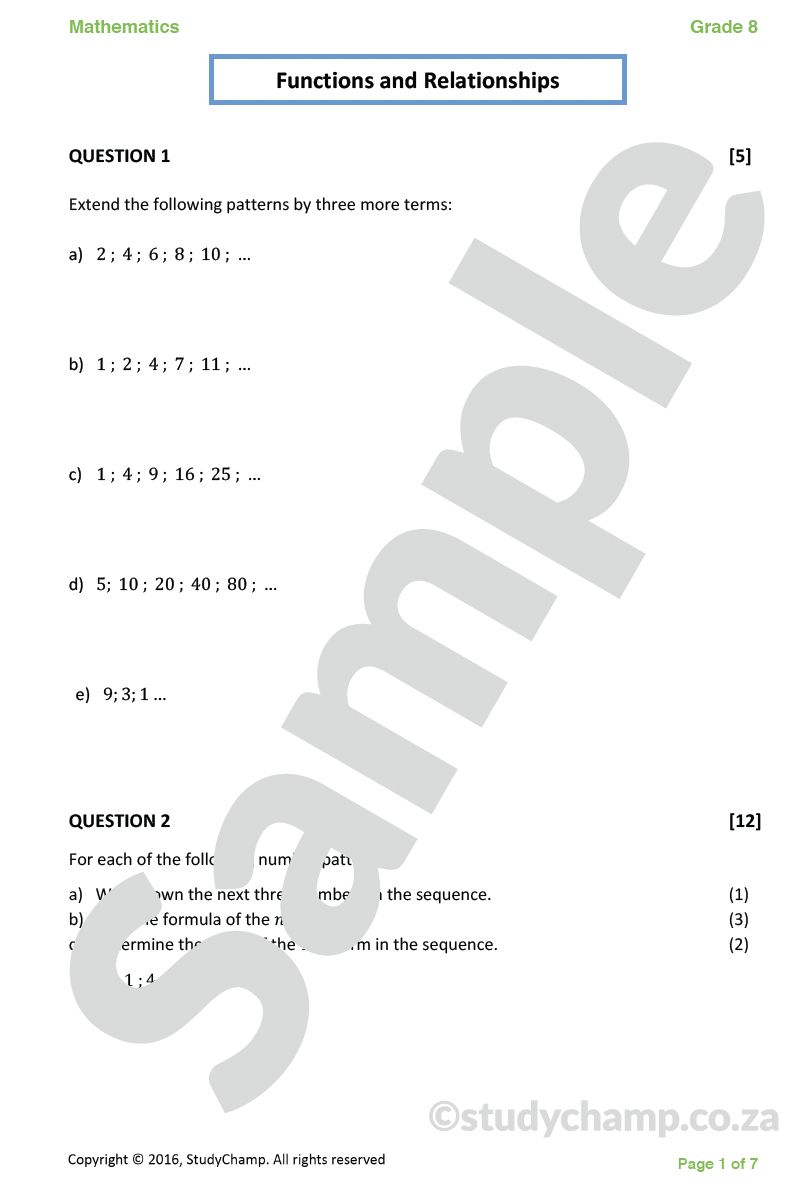 Grade 8 Mathematics Test: Functions and Relationships