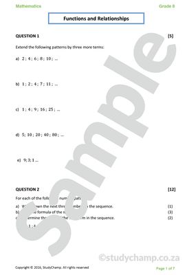 Grade 8 Mathematics Test: Functions and Relationships