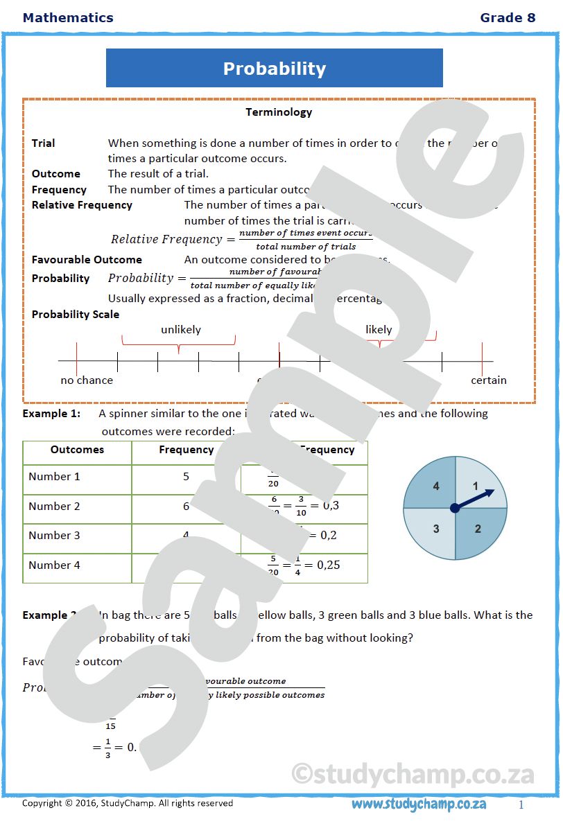 Grade 8 Mathematics Worksheet: Probability