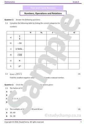 Grade 8 Mathematics Year-end Exam Revision: Workbook 1
