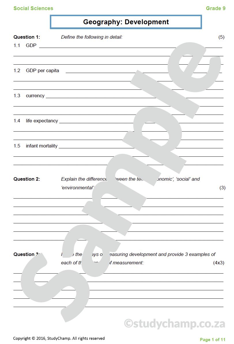 Grade 9 Geography Test: Development