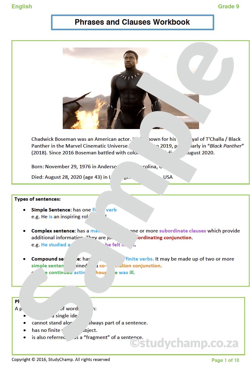 Grade 9 English: Phrases and Clauses