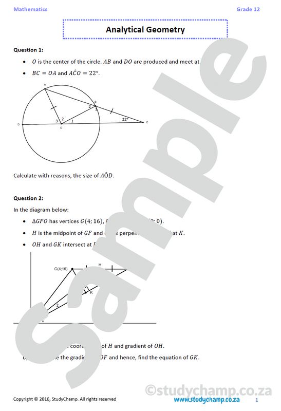 Grade 12 Mathematics worksheet: Analytical Geometry
