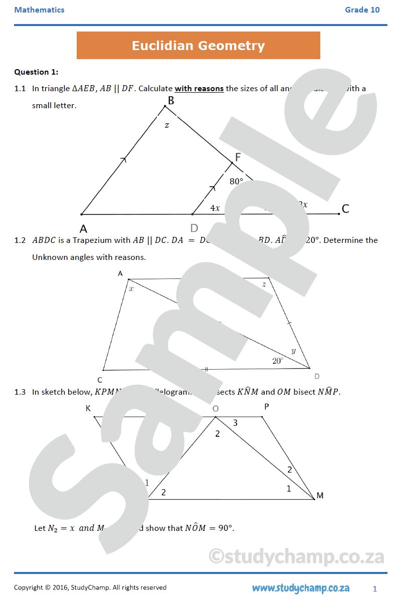 Grade 10 Mathematics Worksheet: Euclidean Geometry