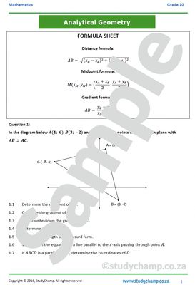 Grade 10 Mathematics Worksheet: Analytical Geometry