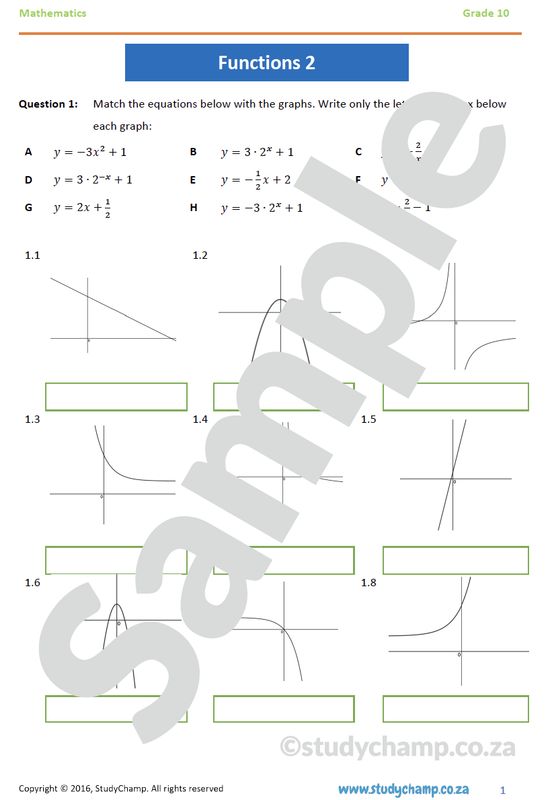 Grade 10 Mathematics Worksheet: Functions and Graphs 2