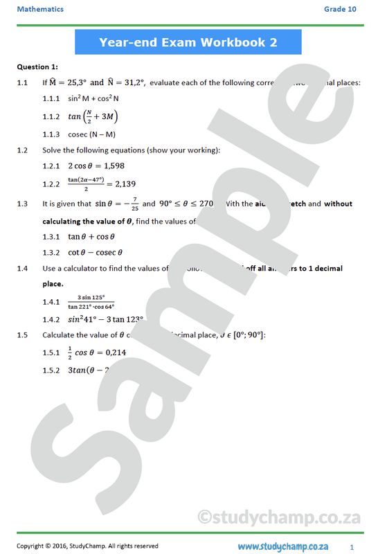 Grade 10 Mathematics Year-end Exam Revision: Workbook 2