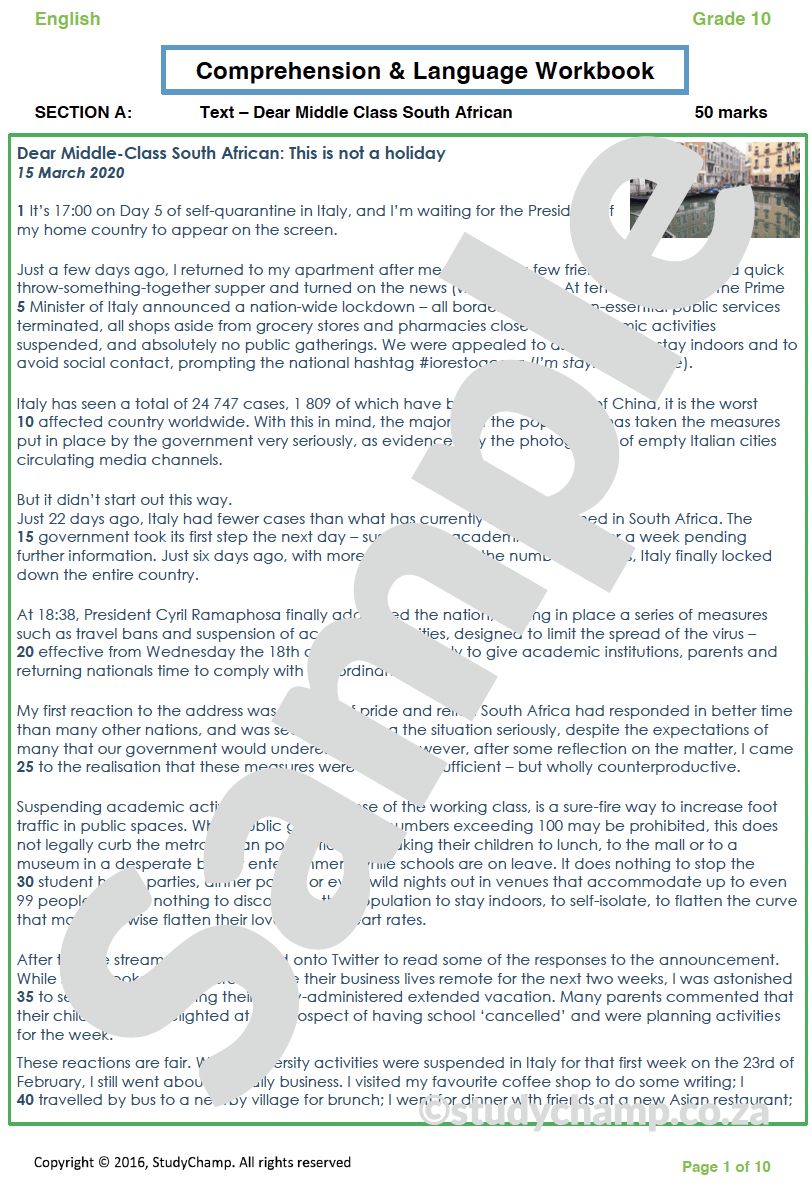 Grade 10 English: Comprehension and Language - Corona Virus