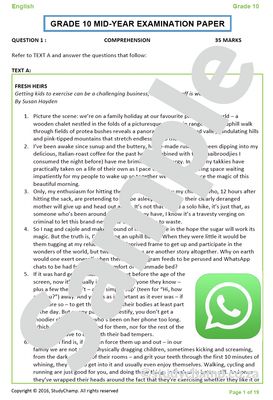 Grade 10 English Mid-year Exam Revision: Comprehension and Language