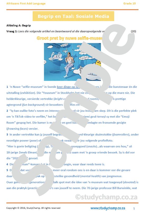 Grade 10 Afrikaans: Begrip en Taal - Sosiale Media