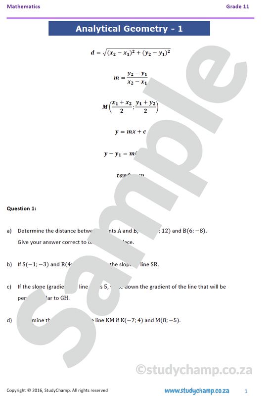 Grade 11 Mathematics Worksheet: Analytical Geometry 1