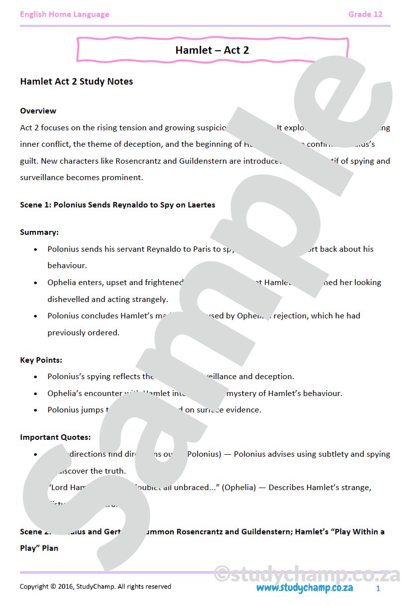 Grade 12 English Home Language: Hamlet - Act 2 and Act 3