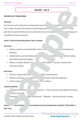 Grade 12 English Home Language: Hamlet - Act 2 and Act 3