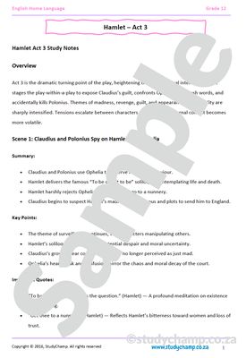 Grade 12 English Home Language: Hamlet - Act 2 and Act 3