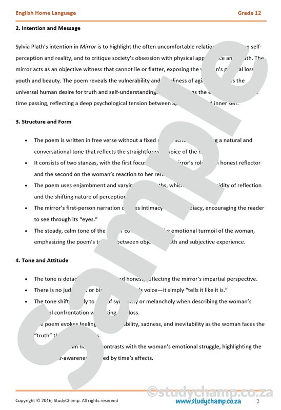 Grade 12 IEB English Home Language: Poetry - For Oom Piet and Mirror