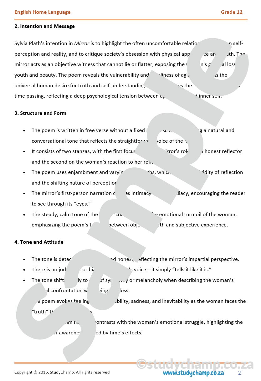 Grade 12 IEB English Home Language: Poetry - For Oom Piet and Mirror